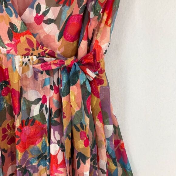 NWT Stella & Suzie Multicolor Floral V-neck Ruffle Chiffon Midi Dress Medium - Picture 7 of 12